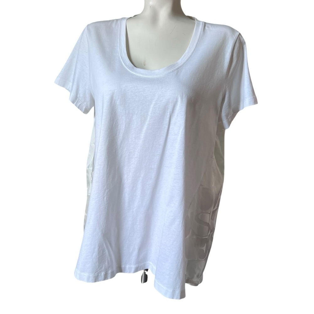 Escada Designer Mixed Fabric Tee Top Sz M — Fancy “ESCADA” Back Panel